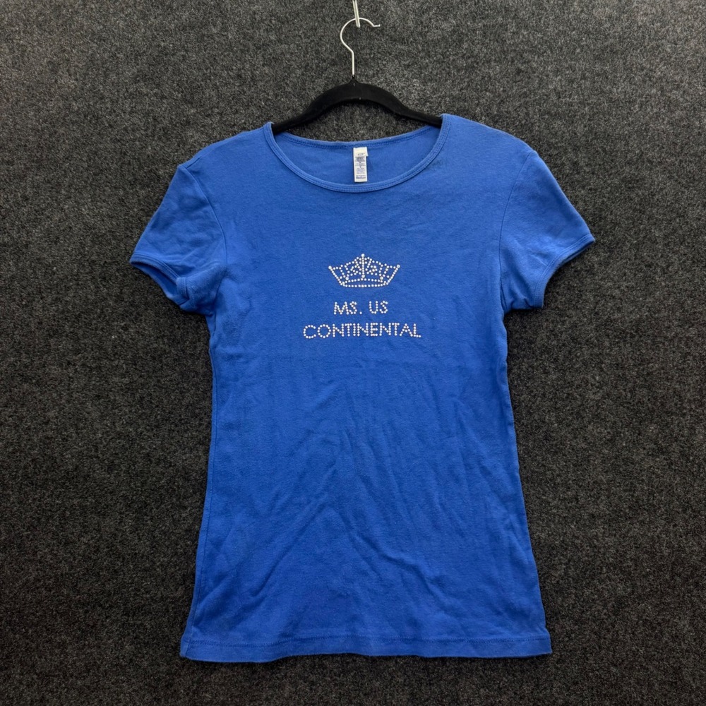 Bella Ms. US Continental Rhinestone Crown Blue Baby Tee Vintage Y2K Style M